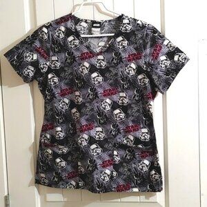 Star Wars hospital nurse scrubs top tunic black, white, pink Small